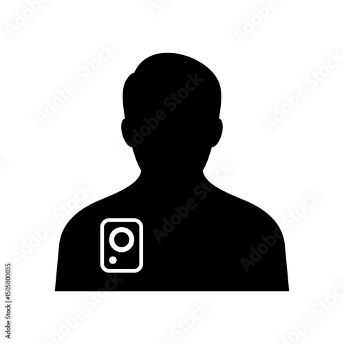 Body cam icon. Security. Body worn camera. Video and audio recording. Vector icon isolated on white background.
