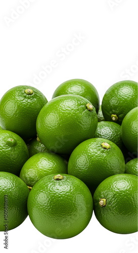 Pile Of Green Limes Isolated on Transparent Background Realistic Photo