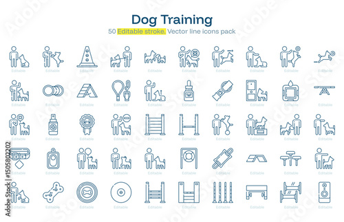 Dog Training line icon pack. Dog Training Stroke icon set. Editable Stroke icon