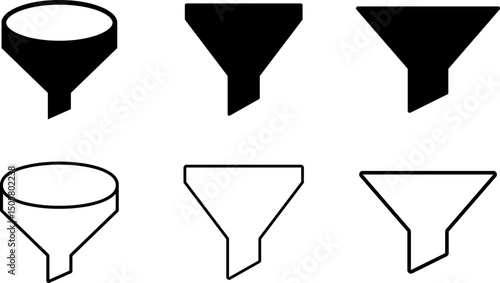 funnel icon. Representing Conversion Optimization. Process Efficiency. filtering icons. Ascending and descending sort signs
