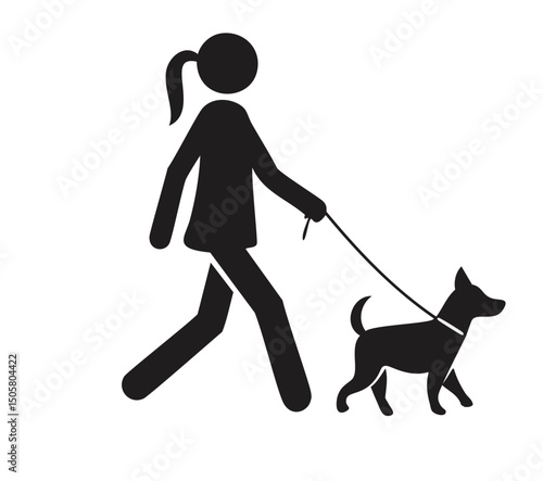 Woman walking dog simple icon silhouette