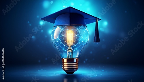 futuristic bachelor cap glowing bulb on blue bulb college inspiration
