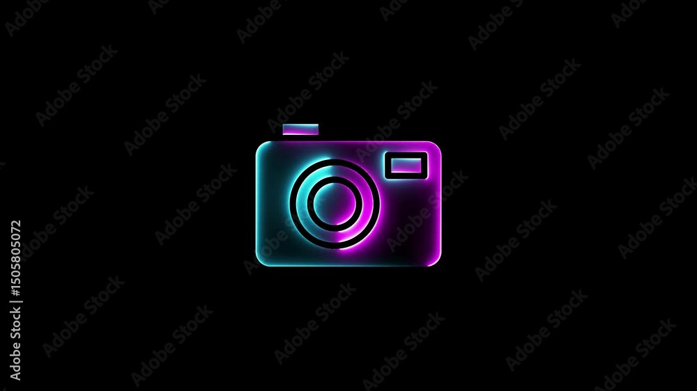 Glowing neon video camera icon animation.neon camera icon isolated . Glowing neon video camera icon animation.neon camera icon isolated .