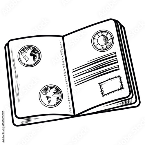 black and white passport with stamps clip art preview