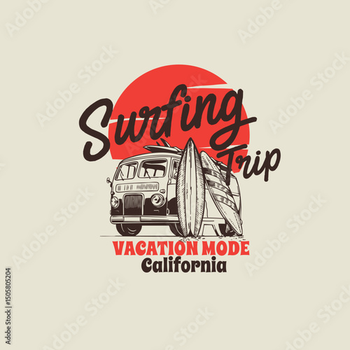 Surfing trip vacation mode california vector graphic design