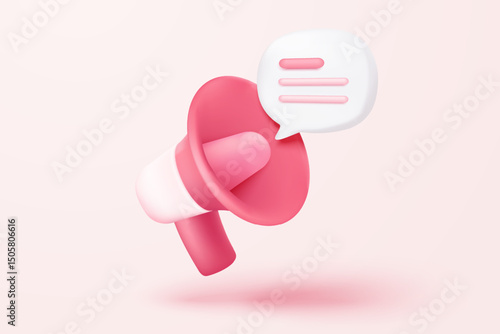 3d megaphone speaker or loudspeaker bullhorn for announce promotion in background, megaphone loud hailer with microphone, speakerphone 3d icon vector render illustration for alert and announcement
