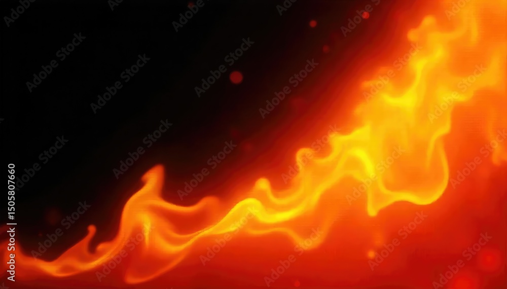 Fototapeta premium Close-up shot of vibrant orange and yellow flames dancing and flickering, intensely hot and bright against a black background Perfect for fire, heat, energy, or abstract concepts , fiery, danger