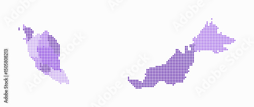Malaysia dotted map. Digital style map of the country on a white background. Malaysia shape with circle dots. Colored dots style. Small-sized circles. Plain vector illustration.