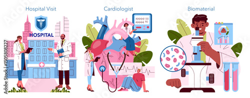Hospital Visit and Medical Examination Vector Illustration