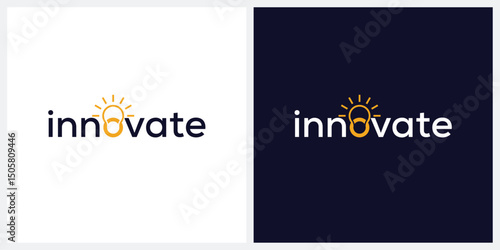 typography text innovate logo design vector, light bulb power energy graphic icon concept