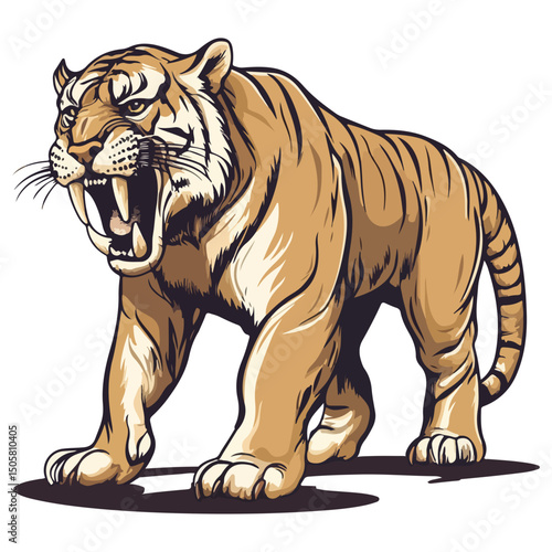 saber-toothed tiger, animal, vector, transparent background, tiger, mammal, wildlife, feline, isolated, nature, predator, cute, safari, symbol