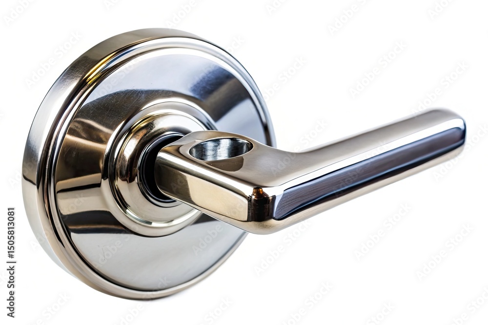 Shiny Chrome Door Handle on White Background Shiny Chrome Door Handle on White Background