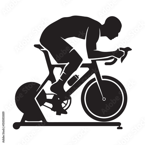 Black silhouette of a cyclist riding a bicycle, a vector illustration of sport and speed
