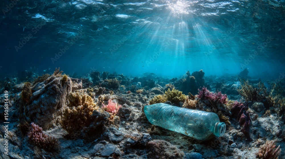 Fototapeta premium Plastic Pollution Threatens Coral Reefs