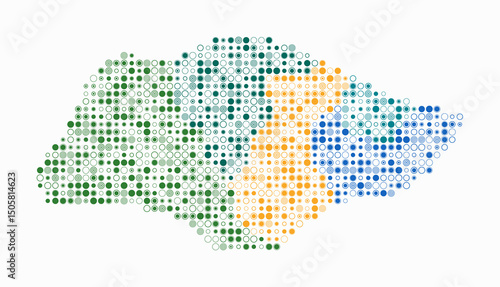 Singapore, shape of the country built of colored cells. Digital style map of Singapore on white background. Small size circle blocks. Plain vector illustration.