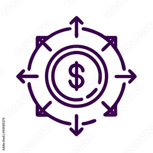 Dollar symbol with arrows pointing in multiple directions