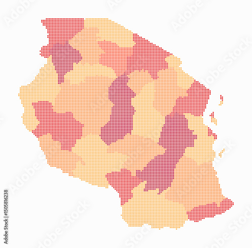 Tanzania dotted map. Digital style map of the country on white background. Tanzania shape with square dots. Colored dots style. Small size squares. Vibrant vector illustration.