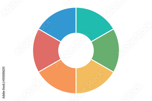 Minimal circular chart diagram with six colorful segments