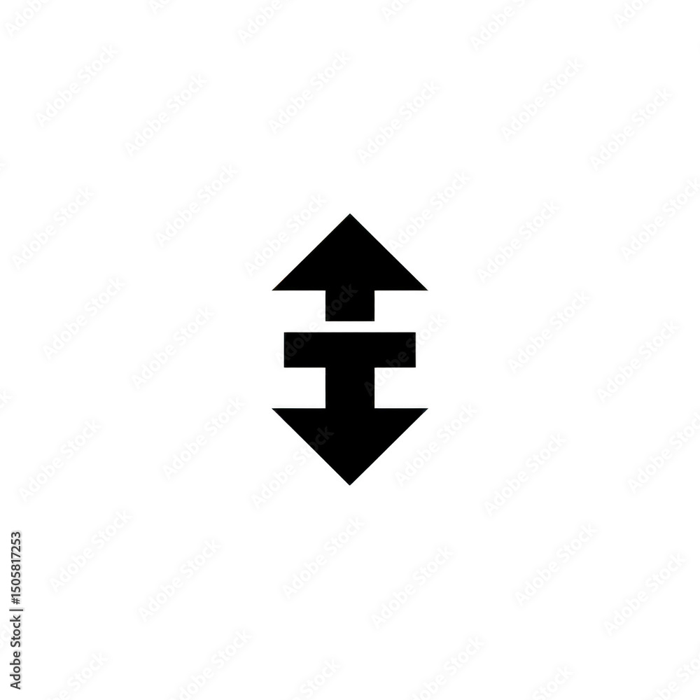 This features black double arrow icon pointing up and down, symbolizing vertical movement or resizing. design is simple and minimalistic, set against transparent background This features black double arrow icon pointing up and down, symbolizing vertical movement or resizing. design is simple and minimalistic, set against transparent background
