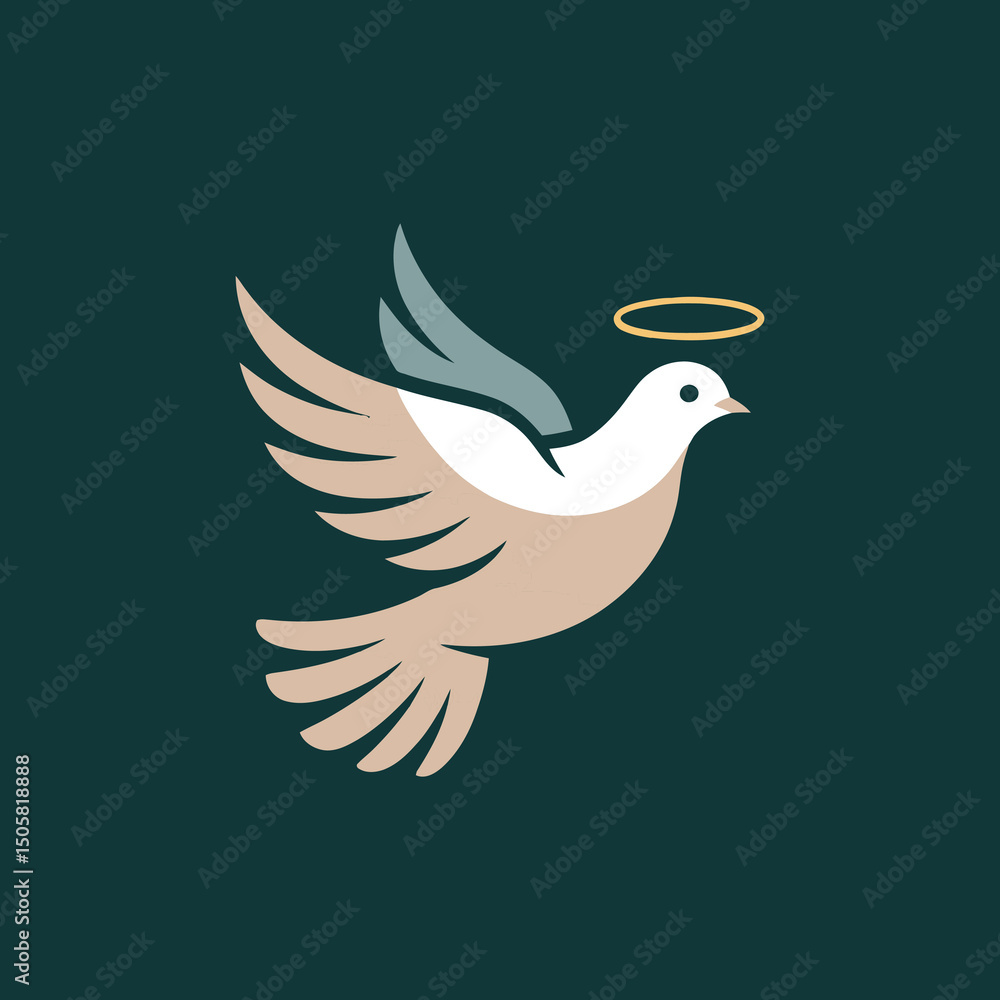Obraz premium Elegant Illustration of a Dove with Halo on Dark Background