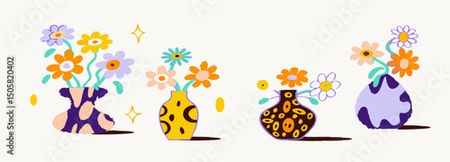 Colorful Flower Vases: Modern Floral Illustration