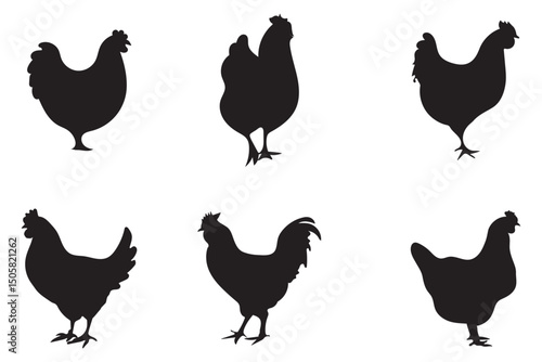 hen or chicken, rooster and chicks silhouette set. hen, rooster and chicks isolated farm animal silhouette icon vector collection hen chicken silhouette set eps 10