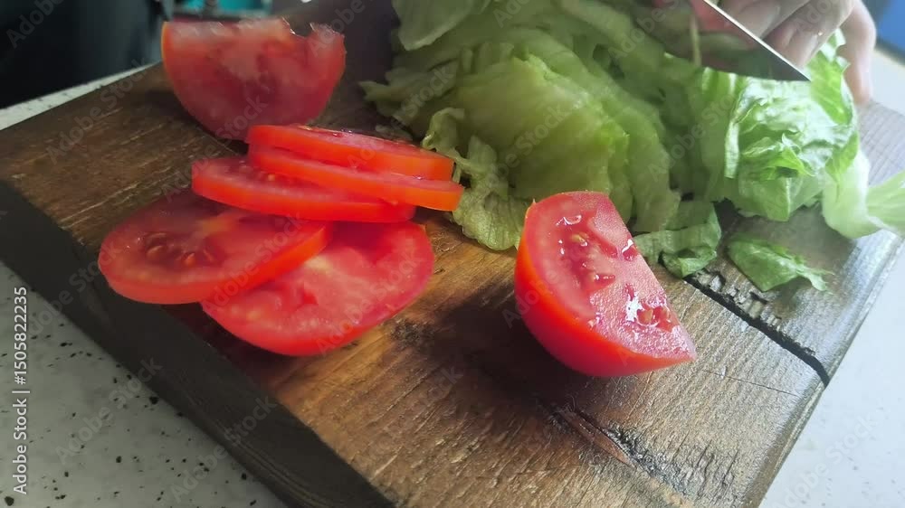 Lechuga y tomate cortados para ensaladas comida saludable 