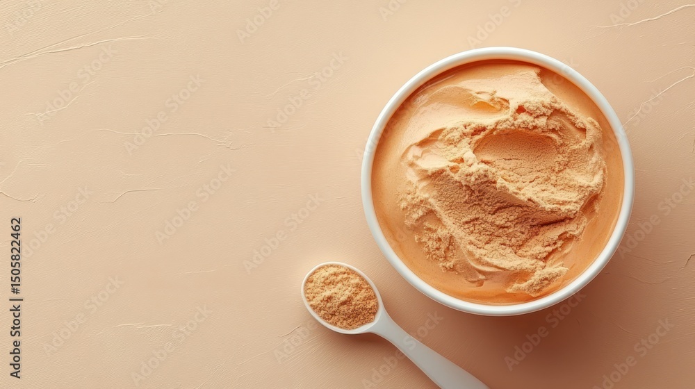 Fototapeta premium Creamy orange food in bowl, powder beside