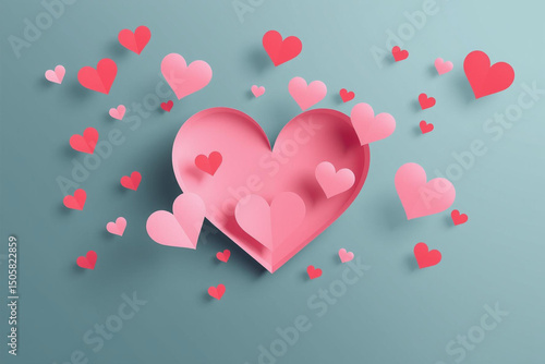 Heartfelt Emotions: A Pink and Red Valentine's Day Card Concept with 3D Hearts