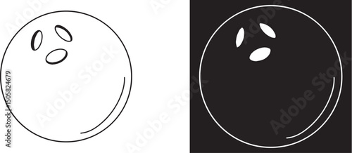 Bowling Ball Duo: A symmetrical pair of bowling balls, one presented in crisp outline against a dark background and the other a silhouette over a white canvas, inviting contemplation of motion.