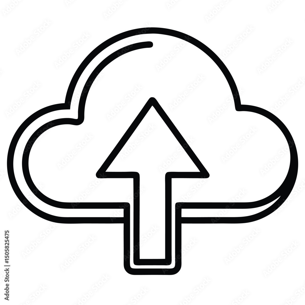 Minimalist Cloud with Upload Arrow Line Style Minimalist Cloud with Upload Arrow Line Style