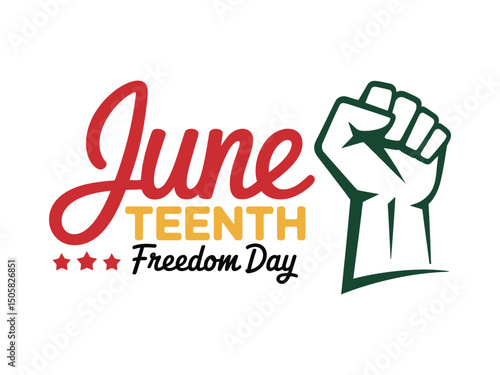 Juneteenth freedom day celebration design with raised fist and decorative elements