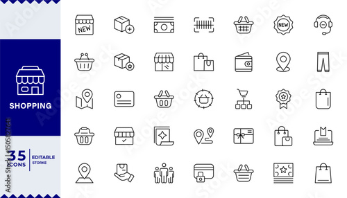 Pixel Perfect,Shopping thin line icons set. Shopping, E-Commerce, Shop, Payment editable stroke icons collection. Online Shopping symbols set.