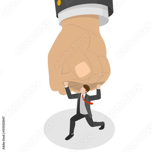 3D Isometric Flat  Illustration of Bullying Boss, Employee Suffering from Abuse