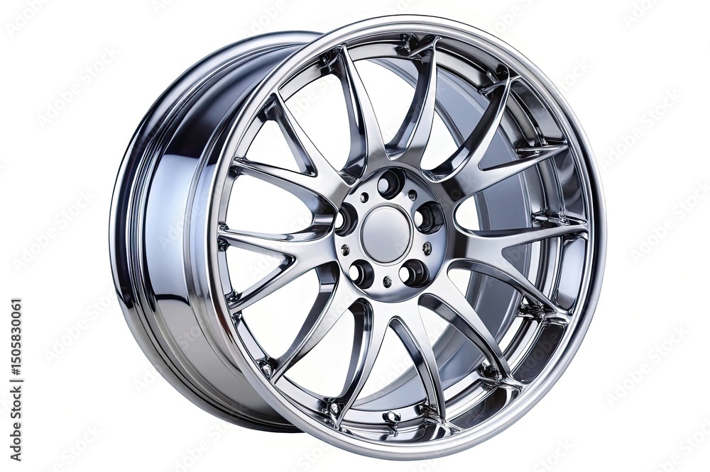 Fototapeta premium Chrome Car Wheel Rim Isolated on White