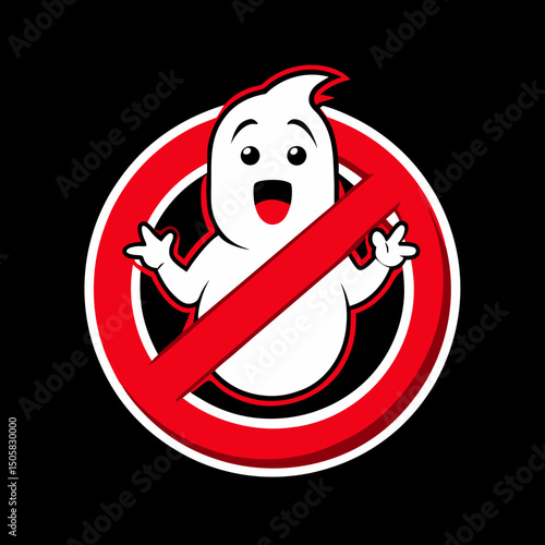 Cute Ghost in No Entry Sign Cartoon Illustration