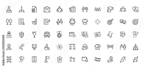 Collection of various outline icons arranged in rows and columns