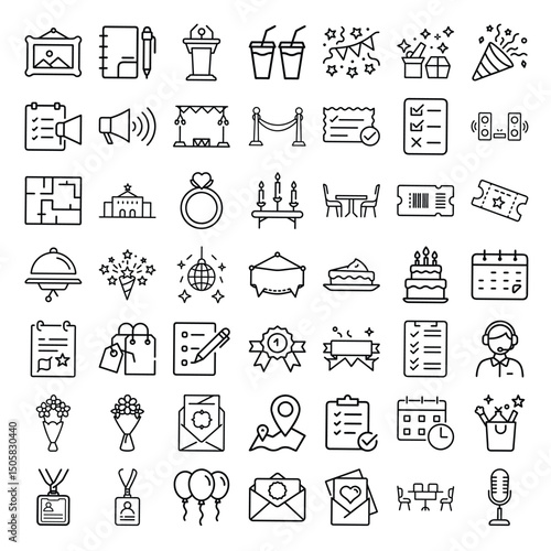Graphic shows event planning icons in neat rows