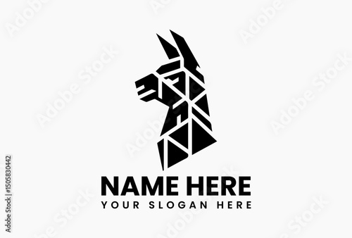 Stylized black and white vector logo of a llama head with intricate patterned fur on plain background