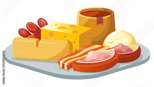Delicious Breakfast Plate with Cheese Bacon Sausage and Mashed Potatoes