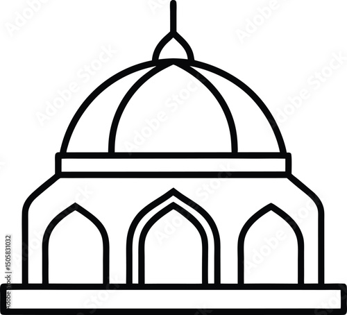 Islamic Dome Architectural Motif in Clean Line Art Style for Religious Use