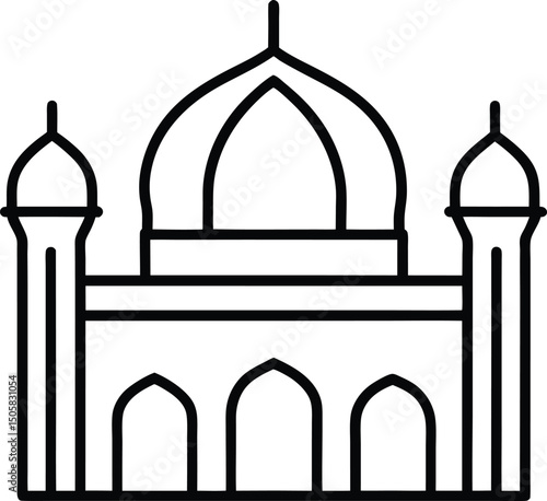 Traditional Islamic Mosque Line Drawing with Dome and Minarets in Minimalist Style