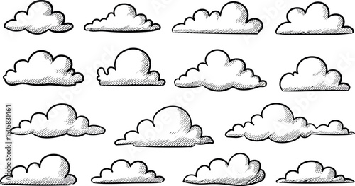 Collection of hand-drawn cloud illustrations in various shapes