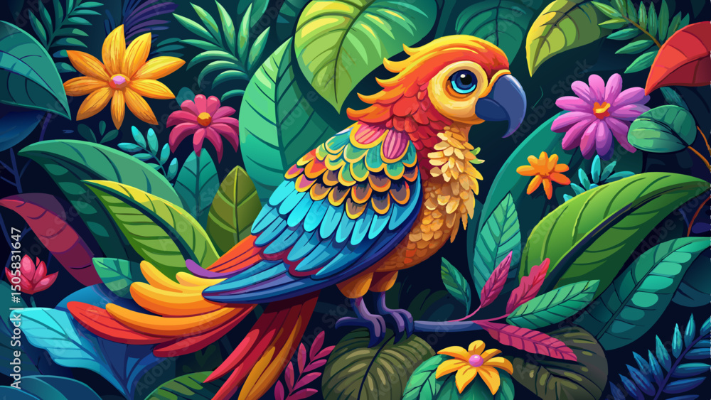 custom made wallpaper toronto digitalVibrant Parrot in Lush Tropical Rainforest Setting