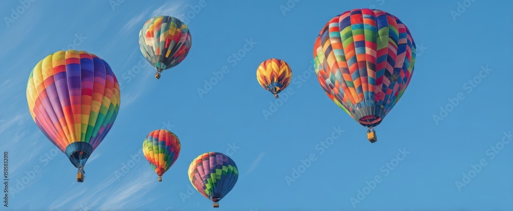Fototapeta premium The Colorful Hot Air Balloons Floating Across a Clear Blue Sky