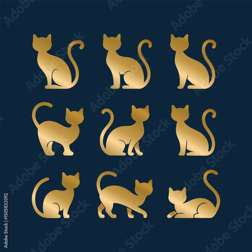 Collection Of Golden Cat Silhouettes