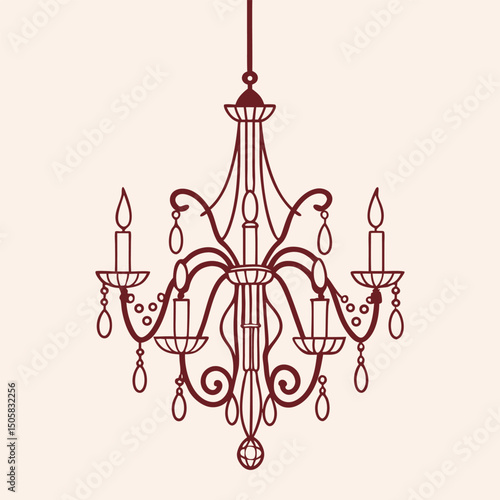 Vintage Chandelier. Hand drawn illustration of antique crystal chandelier. Sketch drawing  of antique lighting equipment.