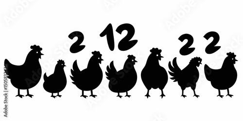 Silhouettes of hens and chickens illustration