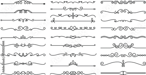Hand-drawn vine decorations, elegant floral dividers, Set divider of Wedding decorative flourish elements