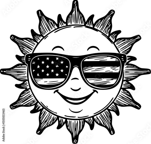 Sunny smiles fun and playful american sun character cartoon vibrant colors cheerful atmosphere childlike perspective